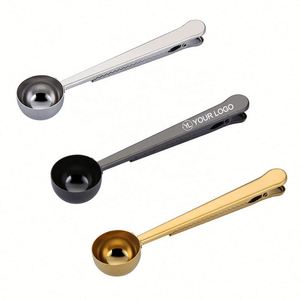 Custom Logo Coffee Scoop Clip 304 Stainless Steel <b>Measuring</b> <b>Spoon</b> Bag Sealer for Promotional Events - Product Image 1