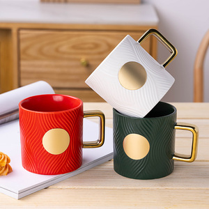 <b>Ceramic</b> Mug With Copper Badge Custom Logo Business Gift Retro Coffee <b>Cup</b> Single <b>Cup</b> Solid Color - Product Image 2