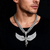 Pendentif Aile d'Ange Punk Serti de Cristaux en Alliage de Zinc Plaqué Argent Doré Unisexe Bijoux de Rappeur