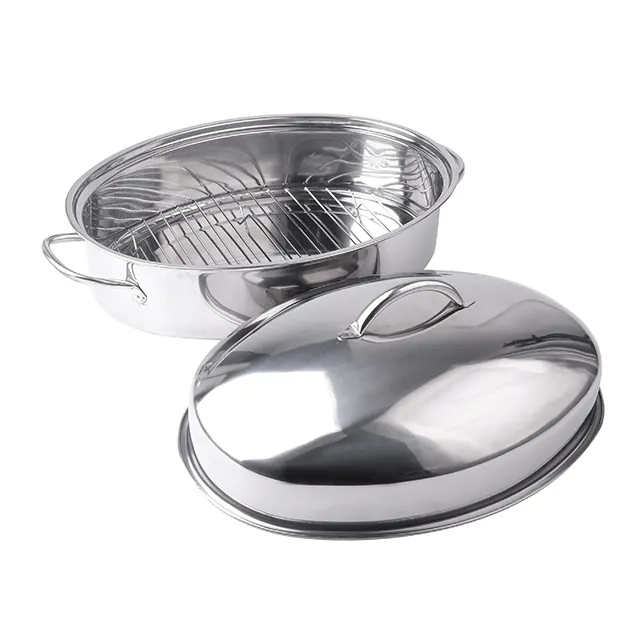 3pcs Stainless Steel Covered Oval Turkey Roaster 16 inch Chicken Roasting pan 42cm Extra large with rack
