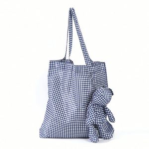 Design Wholesale Checkered Waterproof Fabric Bear Shopping <b>Foldable</b> Storage Tote <b>Bag</b> - Product Image 2