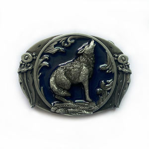 Hebillas de vaquero occidental de diseño vintage Hebilla de cinturón de forma ovalada de lobo de aleación de zinc para cinturón de cuero o accesorios de ropa - Product Image 1