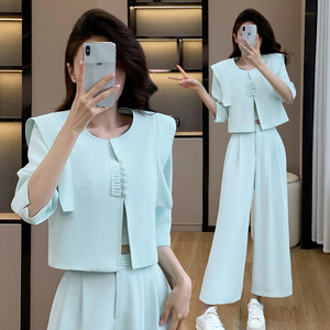 Women's Suit Set Pink Solid Color Crepe Breathable Casual Summer Style 2024 - Product Image 3