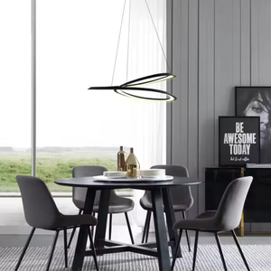 Zeal Lighting Nordic LED Ring Pendant Light Candelabros de bucle circular negro con forma ovalada geométrica de altura ajustable - Product Image 4