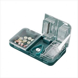 Green Good Quality Pill Cutter Rectangle <b>Tablet</b> Storage <b>Containers</b> and Medicine Grinder Set Plastic Material - Product Image 1
