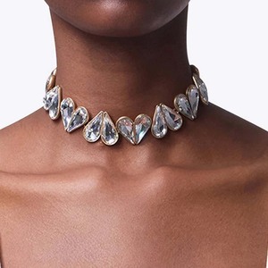 שרשרת רינסטון בצורת לב נשים מסיבות שרשרת קולר אופנתיים שרשרת עצמות אופנתיות - Product Image 1