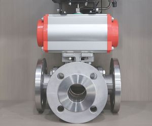 Robinet à bille industriel pneumatique 3 voies en acier au carbone/inox avec joint PTFE, débit 1000L/H, PN25/PN40, en acier inoxydable - Product Image 5