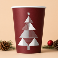 Gobelet à boisson chaude à paroi simple de Noël, motif sapin de Noël, en papier kraft enduit de PE, jetable, pour chocolat chaud, 12 oz, fournisseur en gros