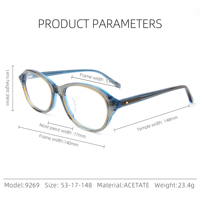 Monturas de Gafas Vintage Cuadradas y Redondas de Acetato Negro para Hombre, con Doble Remache, Monturas Ópticas Unisex