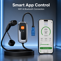 Chargeur EV portable KRJI en argent, station de charge Mode 2 avec prise Type 2, 16A-32A réglable, 3,5kW-22kW, utilisation domestique et extérieure