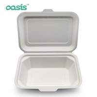 Oasis Professional Contenitore per Pranzo Biodegradabile Monouso da 600ml in Polpa di Bagassa, Adatto al Microonde, Impermeabile, Antigrasso, Moderno