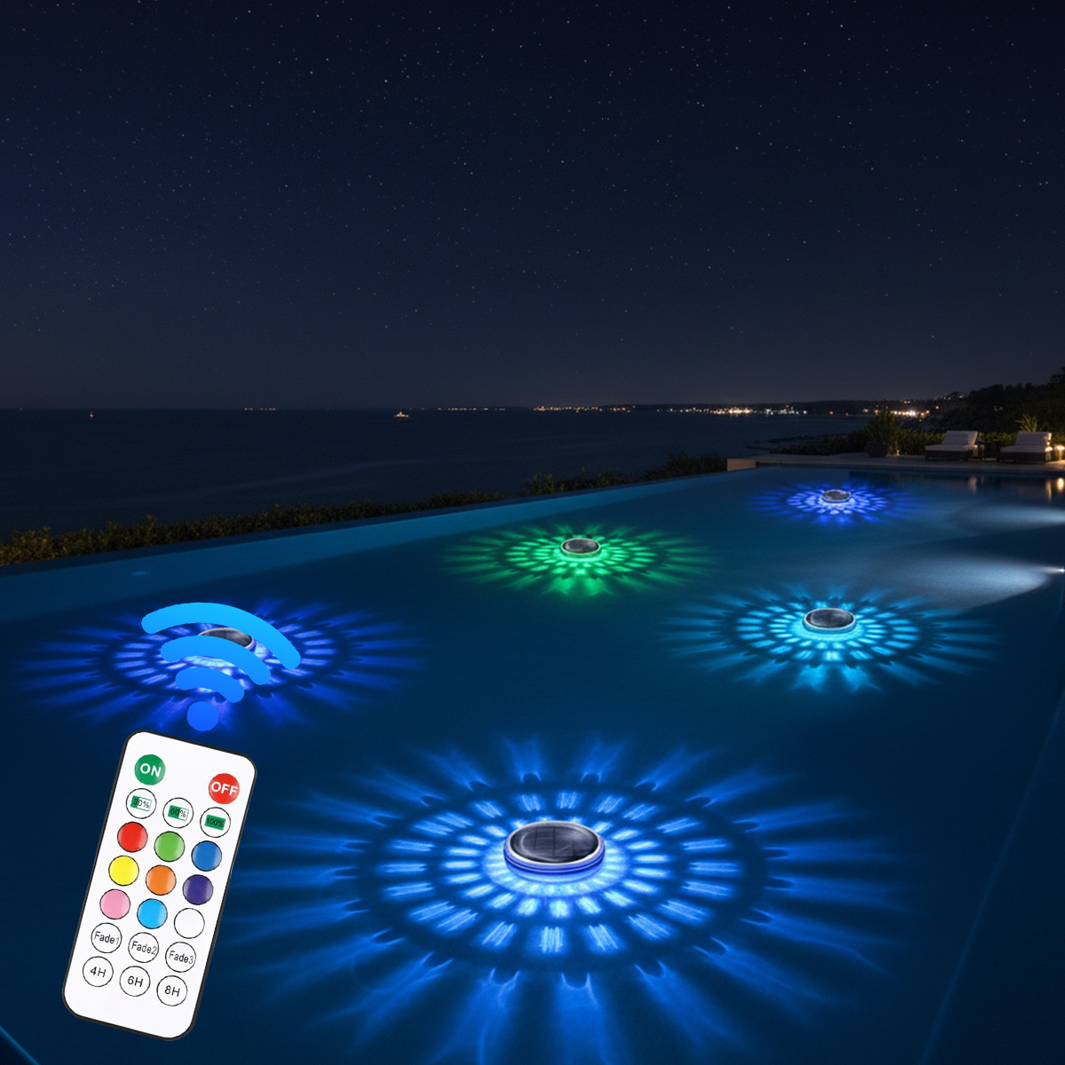 RGB LED Solar Floating Pool Light with Remote Control IP67 Waterproof Color-Changing Night Lights for Garden & Swimming Pool