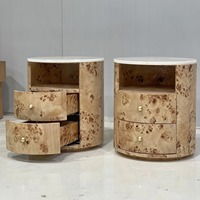 Table d'appoint de salon de style mi-siècle avec minimalisme wabi-sabi, placage de bois en nœud d'arbre, tête de lit, armoire de rangement, personnalisable