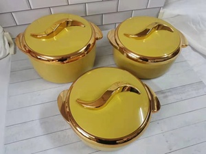 Space Saving 3Pcs 1.5L 2L 2.5L Insulated Hot Pot S Shaped Gold <strong>Knob</strong> Double Wall Food Container Ramadan Festival Africa Banquet - Product Image 3