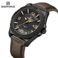 Montre NAVIFORCE de luxe pour homme, boîtier en acier inoxydable, quartz, étanche 3ATM, bracelet en cuir classique, style business