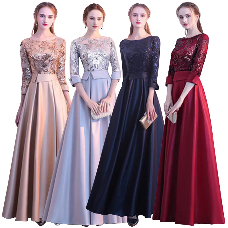 elegant dress evening lace half sleeve Mermaid Prom Dress solid color Sequin party dress Mother Of The Bride Gowns