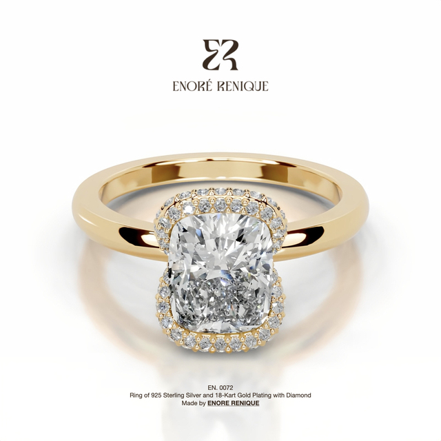 2ct Cushion Halo Engagement Ring 925 Sterling Silver 18k Gold Plated Rings VVS Moissanite Jewelry for Women Party