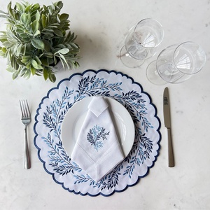 Custom Pattern 100% French <b>Linen</b> Cotton Napkins Handmade Wedding <b>Table</b> <b>Linen</b> Placemat with Embroidered Scalloped Edge - Product Image 4