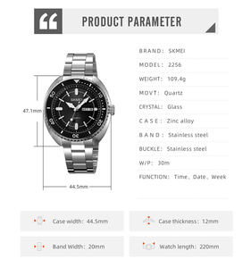 SkMEI 2256最高品質中国製トレンドデザインメンズクォーツ動き日防水スチールバンドクォーツ時計 - Product Image 6