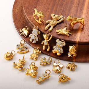 Personality Retro Stainless Steel Gold-plated Bear Mouse Elephant Flying <strong>Pig</strong> Wooden Horse Pendant <strong>Charms</strong> - Product Image 1