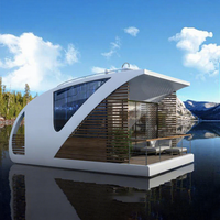Maison flottante sur ponton de 5,6 m (18 pieds) en fibre de verre et aluminium, avec moteur hors-bord, nouvelle, avec cuisine et salon, à vendre