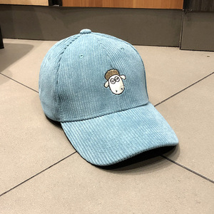 かわいい羊の刺繍入りコーデュロイ野球帽、調節可能なユニセックスヴィンテージダッドハット、ストリートウェア用 - Product Image 3