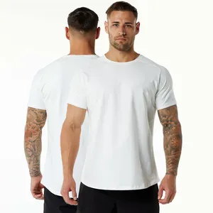 Camisetas de ginástica personalizadas para homens, camisas esportivas de compressão com bainha reta de algodão 95% e elastano 5%.