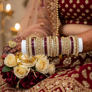 Charming Kundan Stone and Pearl Acrylic Bridal Bangles Premium Gold Plated <b>Set</b> for Women Festive and Bridal Jewelry - Product Image 3