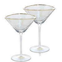 Verres à Martini irisés martelés avec bordure dorée, lot de 2 verres à cocktail pour bar et usage domestique