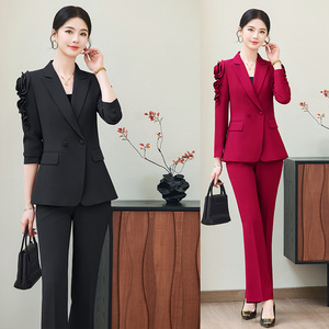 Women's Suit Set Solid Color Ruffle Sleeve Polyester Spring Autumn Work Casual Wear - Product Image 1