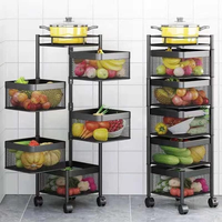 Chariot de rangement de cuisine à 3/4/5 niveaux avec roulettes, chariot rotatif en métal pour le stockage des légumes et des fruits