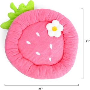 Zacht Pluche Hond Kat Aardbei Design Bed Met Bloem Decor Aardbei Vorm Huisdier Slaapbank Voor Indoor Katten Honden - Product Image 3