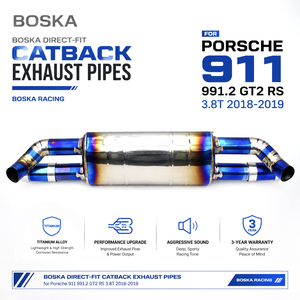 Tubos de Escape Catback de Ajuste Directo para Porsche 911 991.2 GT2 RS 3.8T 2018-2019, Tubos de Escape de Titanio, Silenciador Boska Racing - Product Image 1