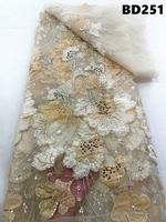 Tissu en dentelle perlée florale 3D bleu clair, dentelle brodée en tulle pour robe de mariée ou de soirée au Ghana
