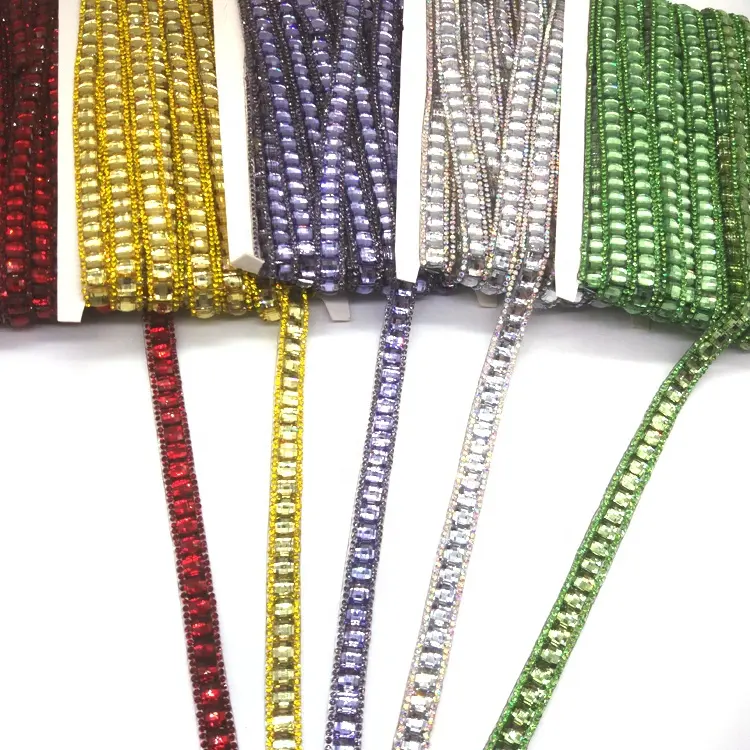 Çok renkli sıcak düzeltme suni elmas zincir renkli kare akrilik reçine taş dikmek demir-on Trim karnaval kostümleri dekorasyon için