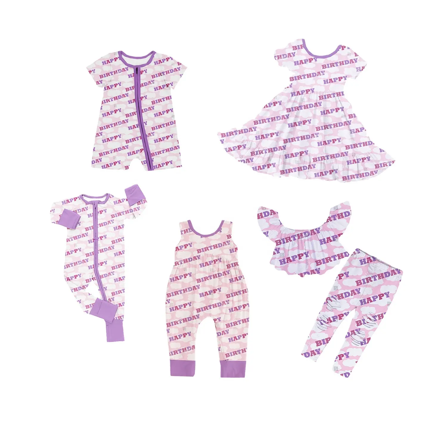 Ultimo design Bamboo knitted tuta compleanno cute girl baby pigiama 2 ways Zipper baby pagliaccetto personalizzato