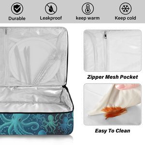 Bolsa de almuerzo aislada de nailon con diseño personalizado de palmeras tropicales azules de Hawái, 12L, impermeable, portátil, para camping. - Product Image 4