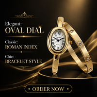 Ensemble de 2 montres-bracelets dorées pour femmes, cadran ovale avec chiffres romains, montre à quartz élégante et raffinée pour femmes PRO20