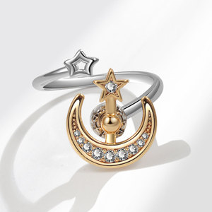 Anillo giratorio de luna y estrellas elegante, superventas transfronterizo, anillo de luna y estrellas para mujer, anillo abierto antiestrés y para aliviar la ansiedad - Product Image 3