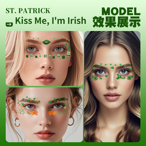 Lucky Clover Tatouage corporel temporaire Autocollant en papier imperméable pour le visage et l'art corporel Impression blanche Étanche à l'eau - Product Image 6