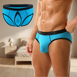 Men Blue Mid-Rise <b>Boxer</b> Briefs Solid Color Breathable Spandex Cotton Knitted Underwear - Product Image 3