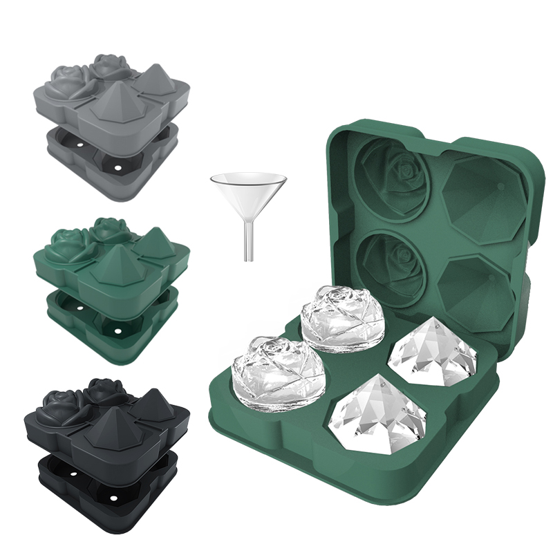 Заводская распродажа, силиконовый Алмазный лоток для льда в форме розы, Силиконовый круглый ледяной шар, лоток для льда с крышкой