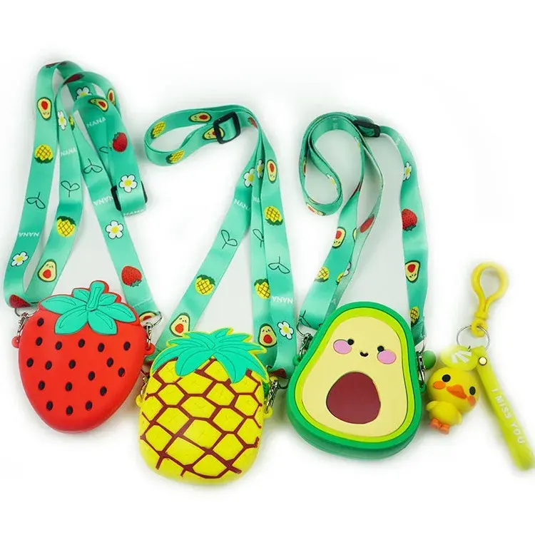 Mini bolso de dibujos animados de silicona personalizado de fruta de estilo japonés para niños, bolsos de mano bonitos para niñas, bolsos de hombro hermosos para niños