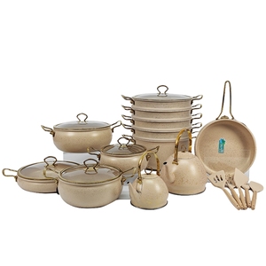 Ensemble de <span class=keywords><strong>24</strong></span> pièces d'ustensiles de cuisine en aluminium forgé antiadhésif effet granit, comprenant casseroles, bouilloire, marmite à soupe, poêle à frire et cuiseur vapeur - Product Image 1