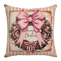 Housse de coussin de Noël rose, imprimé flocon de neige et bonhomme de neige, décoration festive, housse de coussin douce pour salon et chambre à coucher