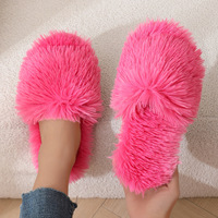 Nouvelles Pantoufles d'Intérieur d'Été Mode Femme à Bout Ouvert 2024, en Peluche Chaude et Moelleuse, Antidérapantes pour Automne Hiver