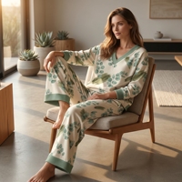 Tela de punto de poliéster estampada de doble trama cepillada de 300 g/m², tacto suave como la mantequilla, para conjuntos de ropa de descanso y pijamas para mujeres y niños.