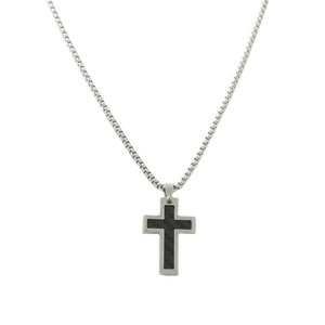 Men's Stainless Steel <b>Cross</b> Pendant With Carbon Fiber Inlay Geometric Design Necklace 120127 - Product Image 3