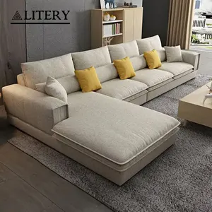 廉价北欧现代沙发设计l形织物天鹅绒休息室组合办公室斜躺沙发套装家具沙发客厅沙发