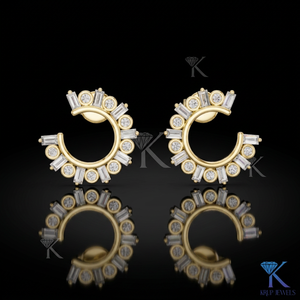 Custom Lab Grown CVD Diamond Open <b>Hoop</b> <b>Earrings</b> Baguette Alternating 14K <b>Solid</b> Gold Fine Women Bridal Gift Jewelry - Product Image 2